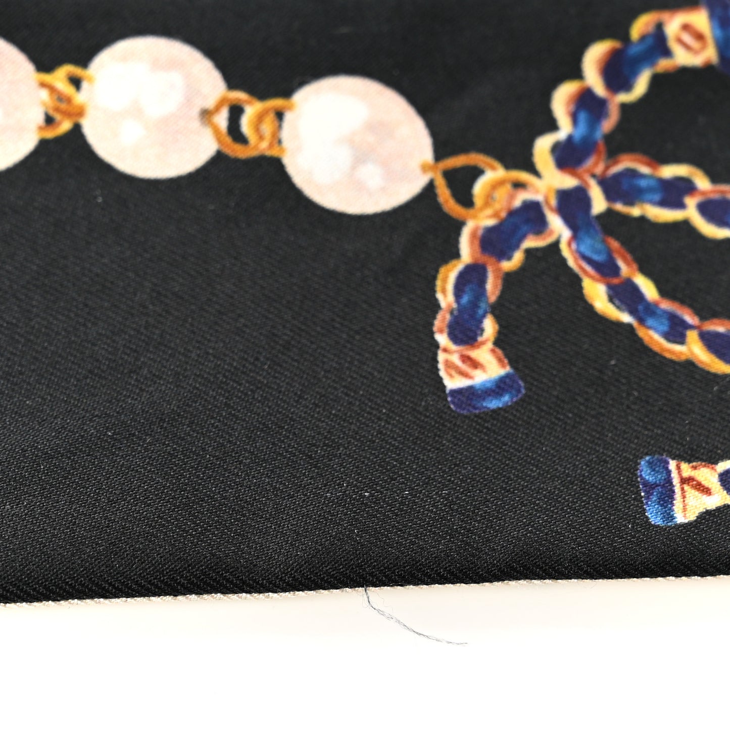 Silk Pearl CC Chain Slim Bandeau Scarf Dark Grey Blue Ecru