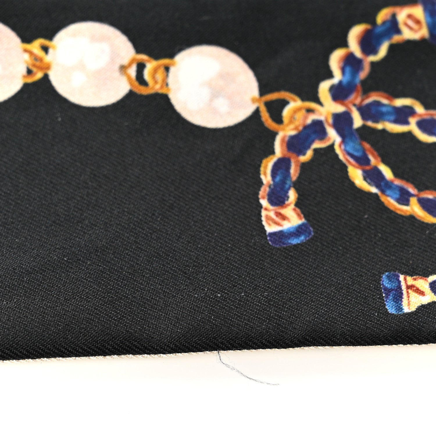 Chanel Silk Pearl CC Chain Slim Bandeau Scarf Dark Grey Blue Ecru 6 of 7