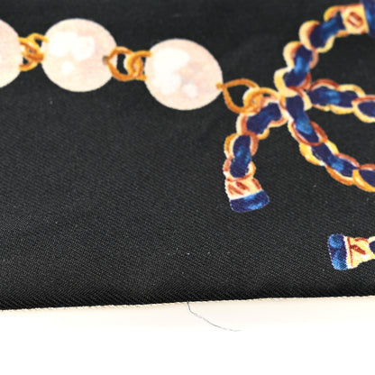 Chanel Silk Pearl CC Chain Slim Bandeau Scarf Dark Grey Blue Ecru 6 of 7