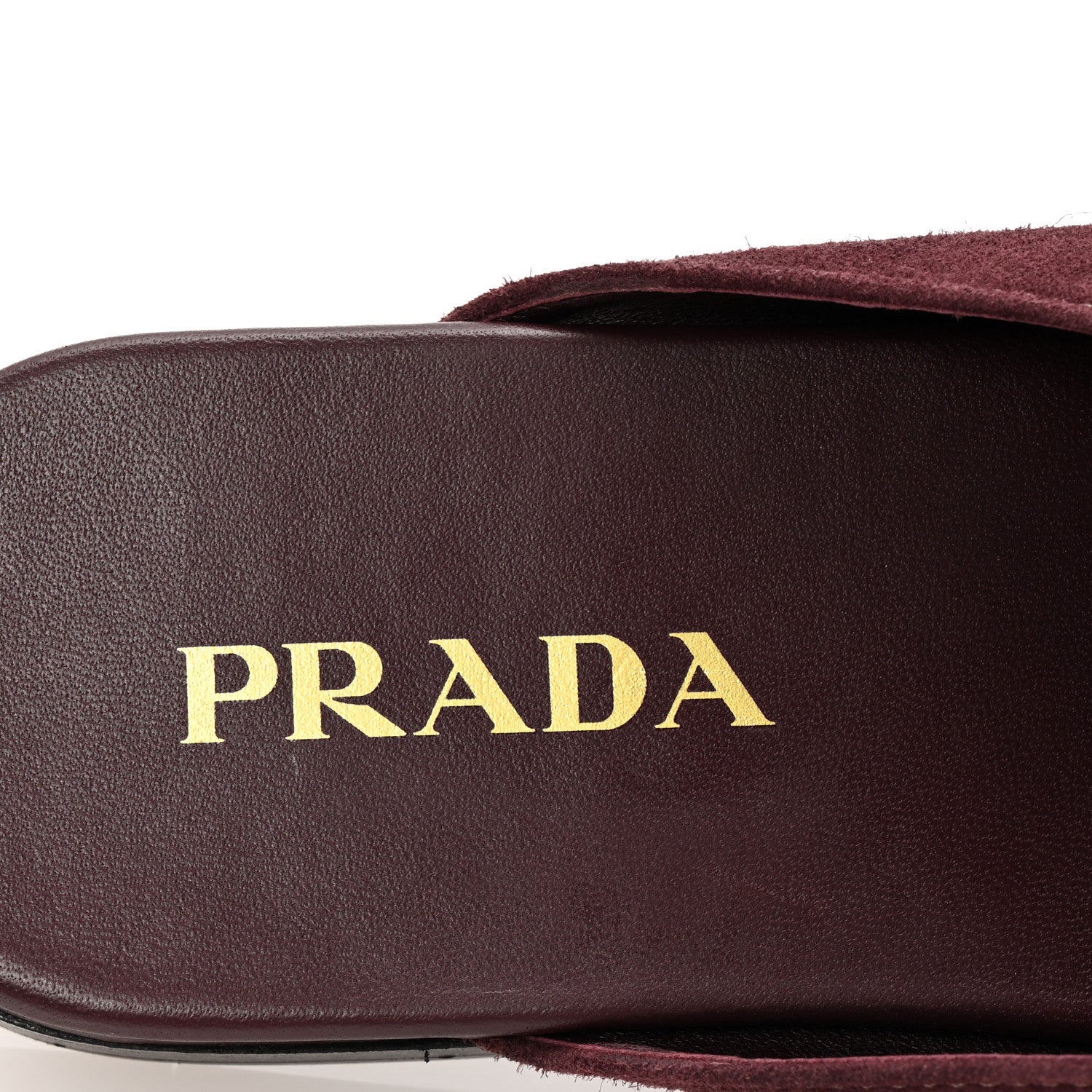Prada Suede Metal Triangle Logo 10mm Loafer Mules 38.5 Bordeaux 8 of 9