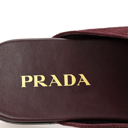 Prada Suede Metal Triangle Logo 10mm Loafer Mules 38.5 Bordeaux 8 of 9