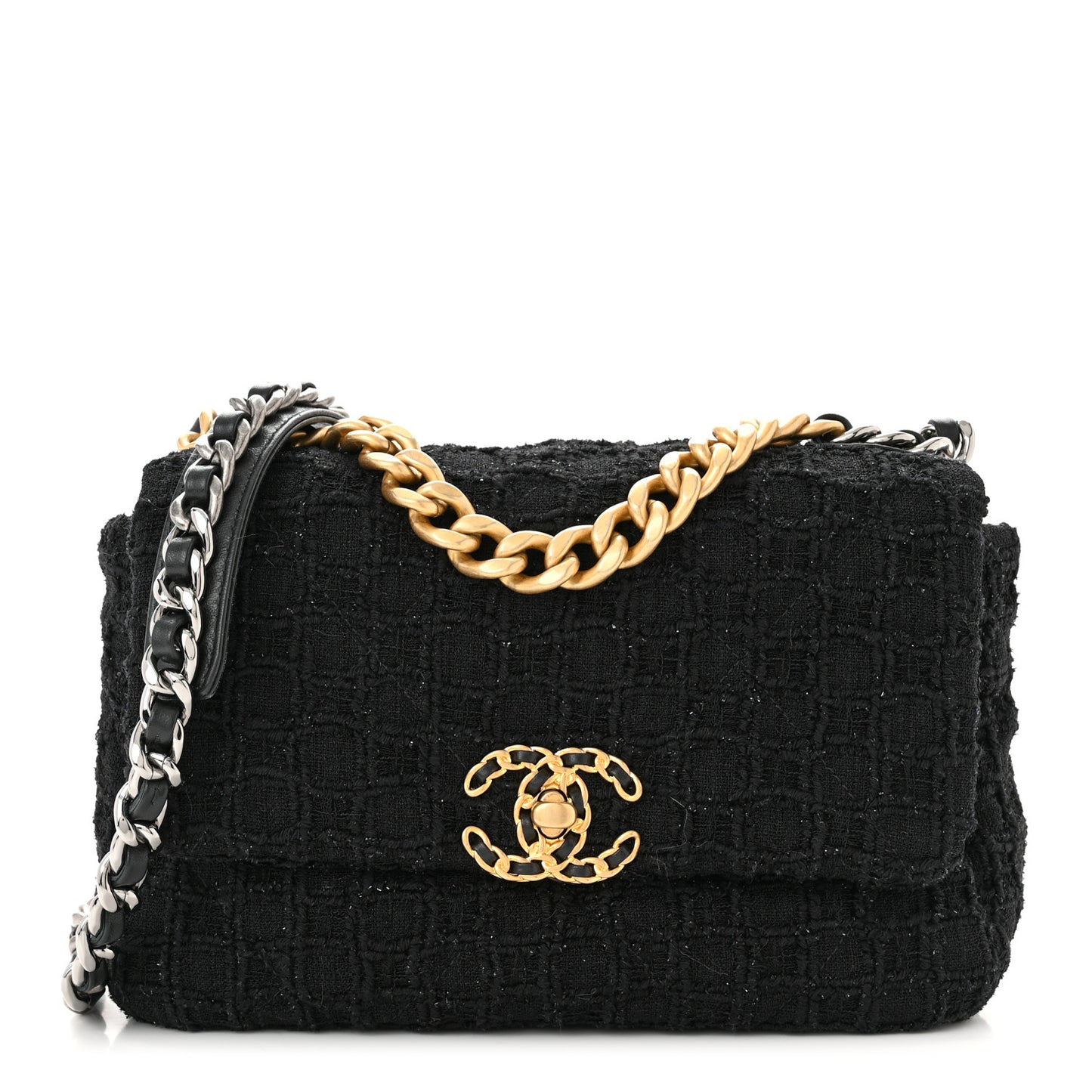 Tweed Quilted Medium Chanel 19 Flap Black