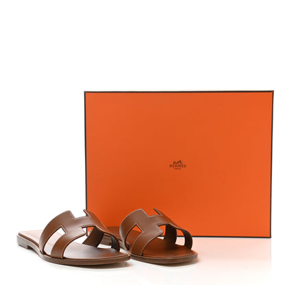 Hermes Box Calfskin Oran Sandals 38 Gold 9 of 9