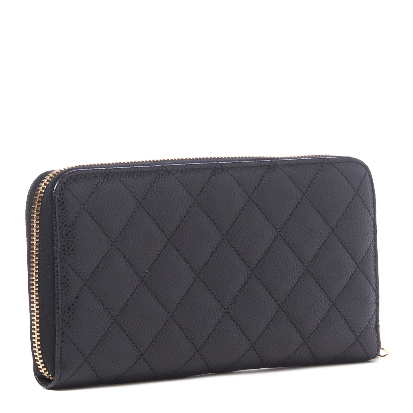 Caviar Quilted Large Gusset Zip Around Wallet Black