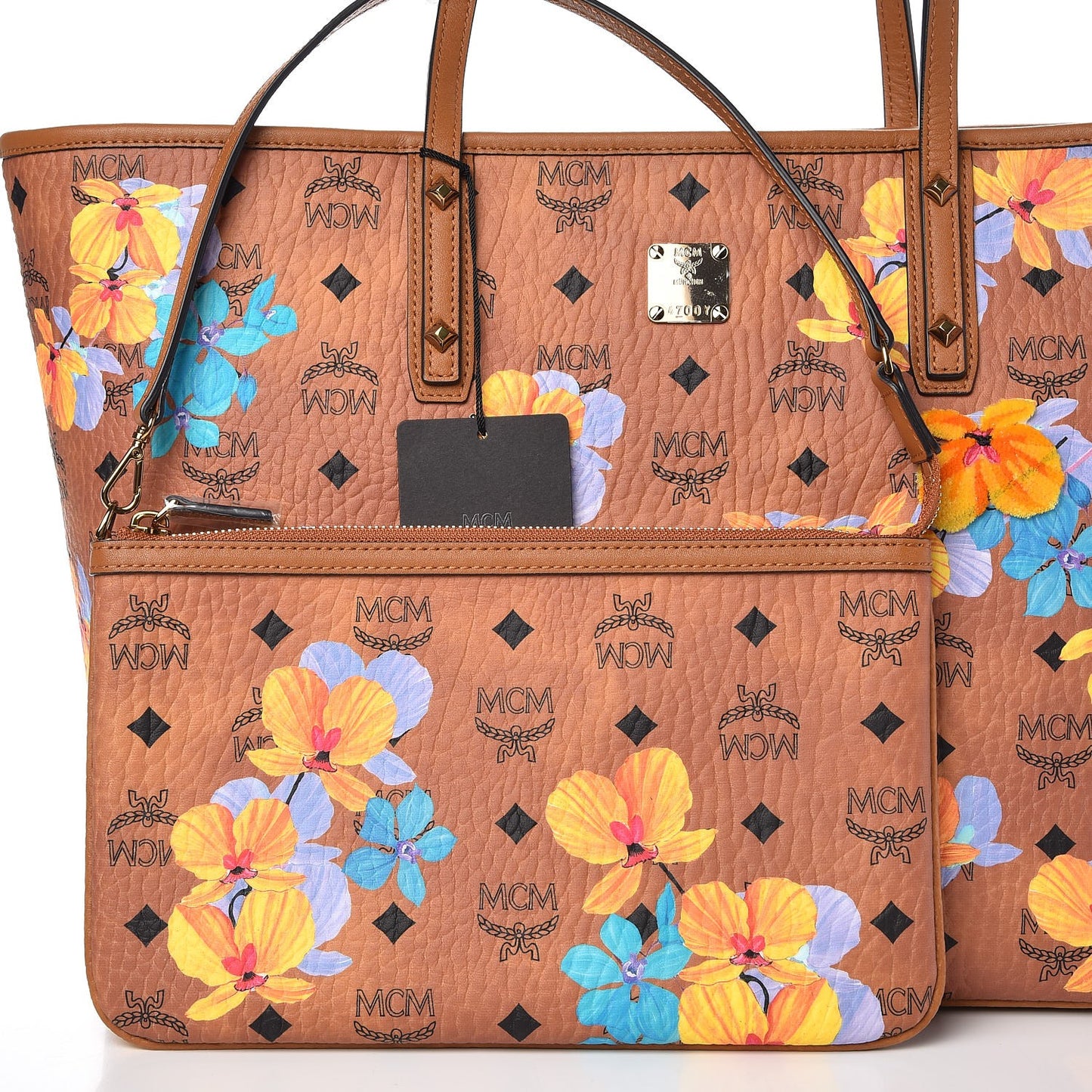 Visetos Medium Anya Essential Flower Print Shopper Tote Cognac
