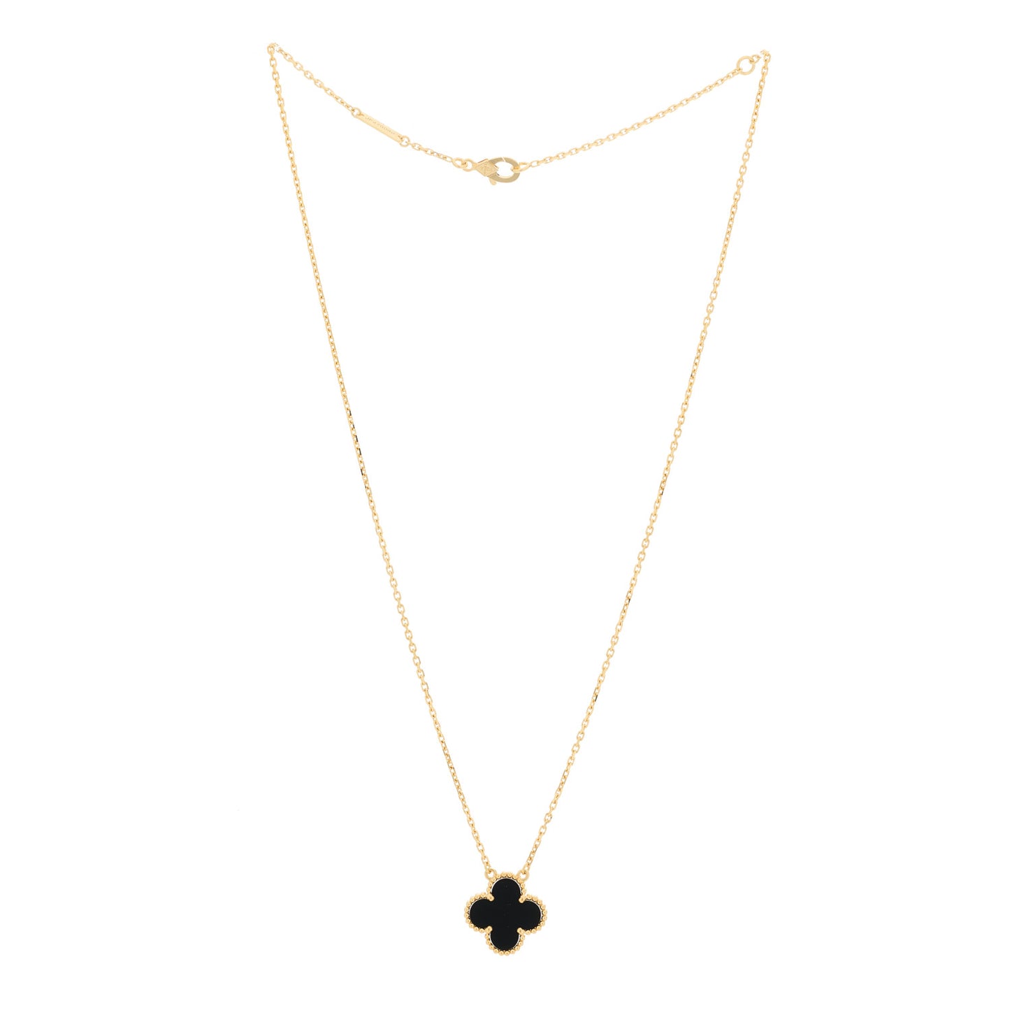 18K Yellow Gold Black Onyx Vintage Alhambra Pendant Necklace