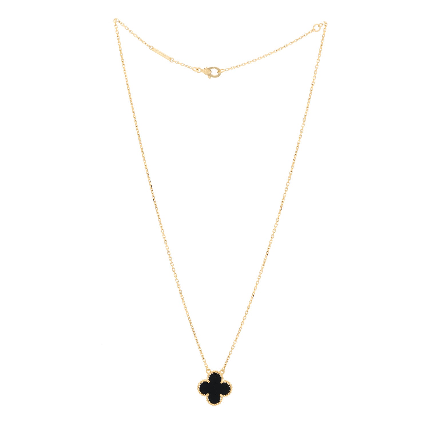 Van Cleef & Arpels 18K Yellow Gold Black Onyx Vintage Alhambra Pendant Necklace 3 of 6
