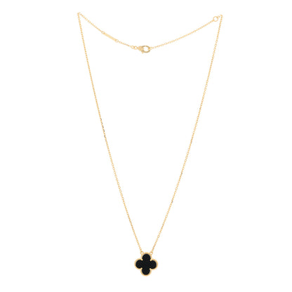 Van Cleef & Arpels 18K Yellow Gold Black Onyx Vintage Alhambra Pendant Necklace 3 of 6