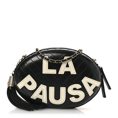 Chanel Lambskin Embroidered Chevron Quilted La Pausa Tassel Clutch Black 1 of 10