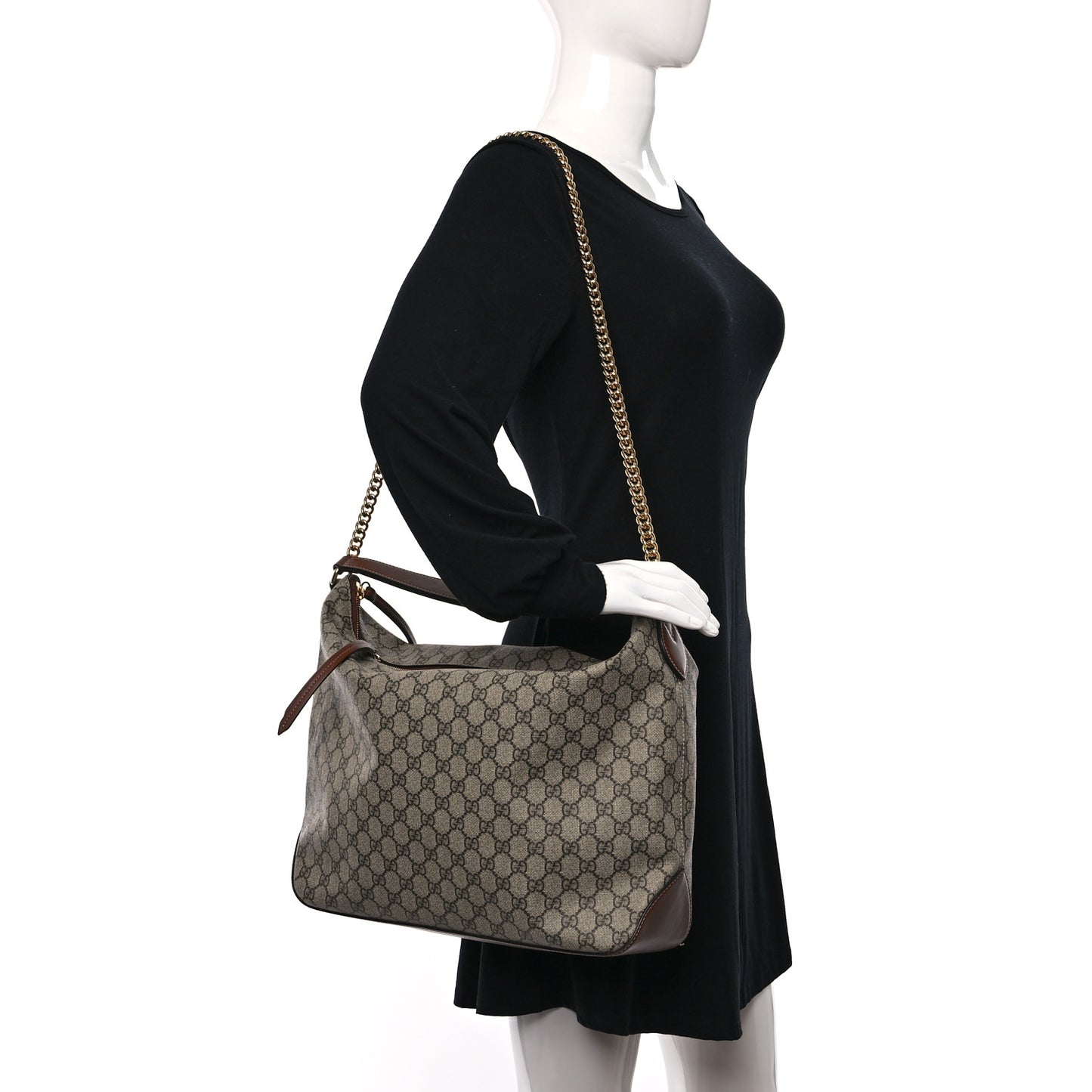 GG Supreme Monogram Large Linea A Hobo Light Brown