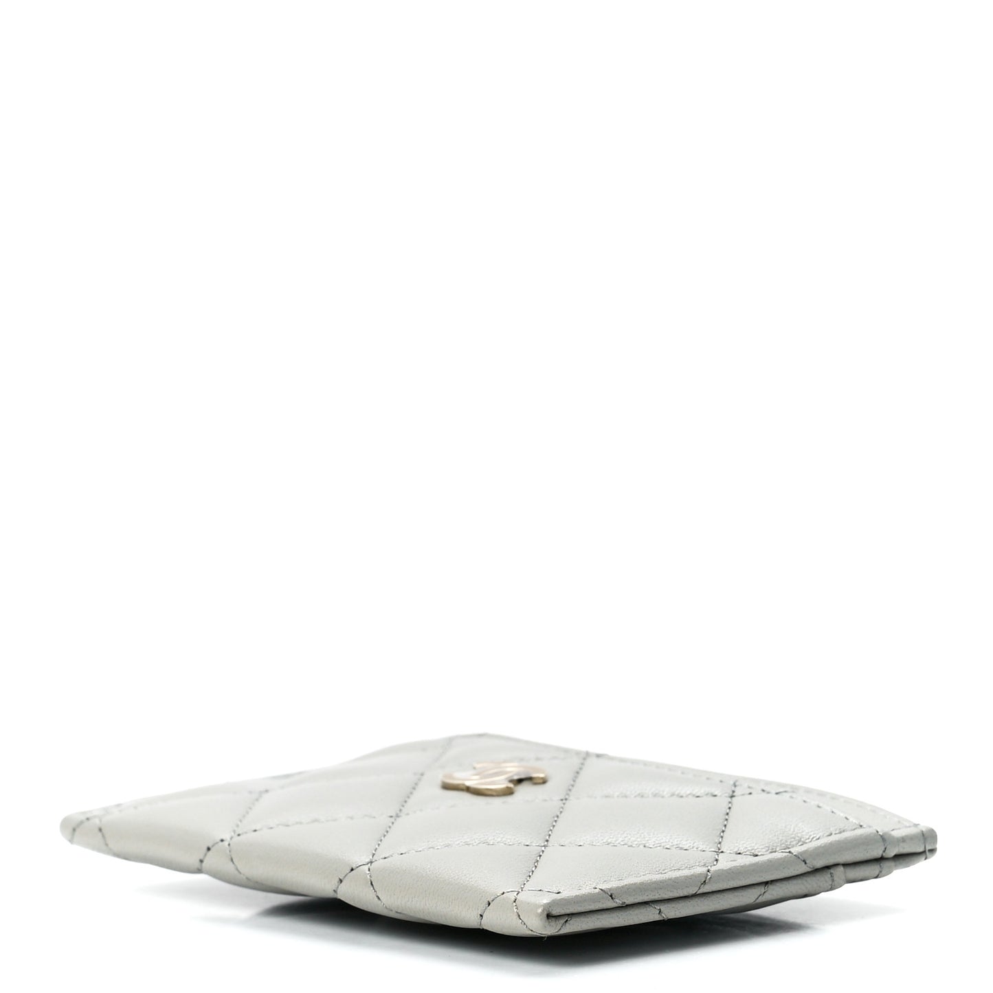 Lambskin Quilted Card Holder Grey