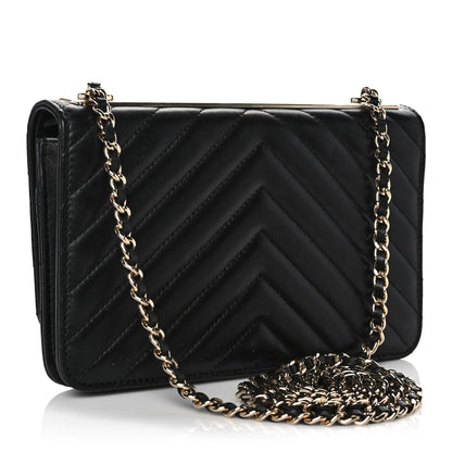 Chanel Lambskin Chevron Quilted Trendy CC Wallet On Chain WOC Black 3 of 14