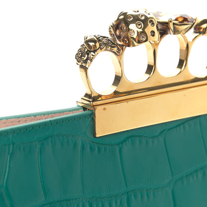 Alexander McQueen Calfskin Crocodile Embossed Knuckle Flat Clutch Citron 10 of 11