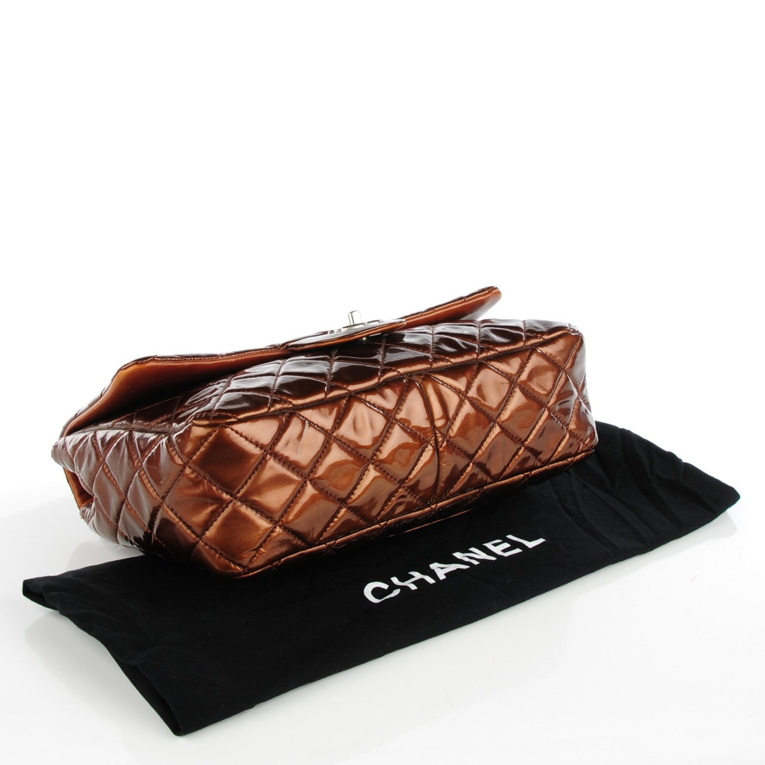 Chanel Metallic Patent Quilted Jumbo Single Flap Bronze 4 of 9