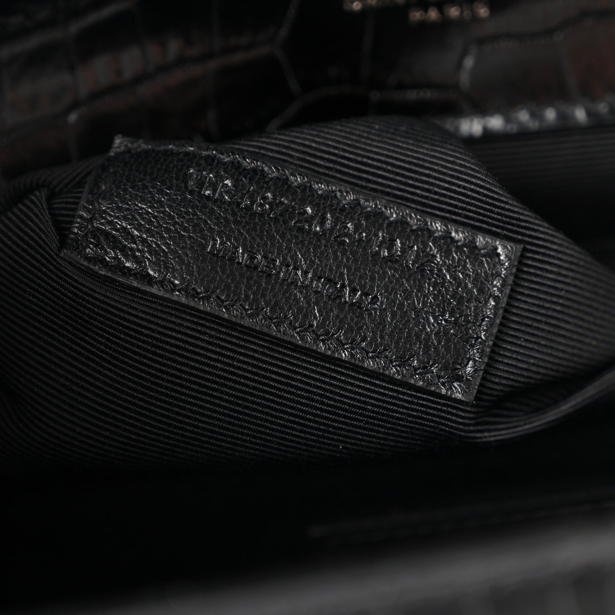 Saint Laurent Calfskin Crocodile Embossed Monogram Large Satchel Black 7 of 10