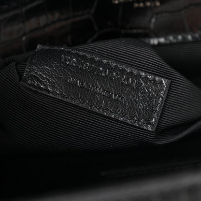 Saint Laurent Calfskin Crocodile Embossed Monogram Large Satchel Black 7 of 10