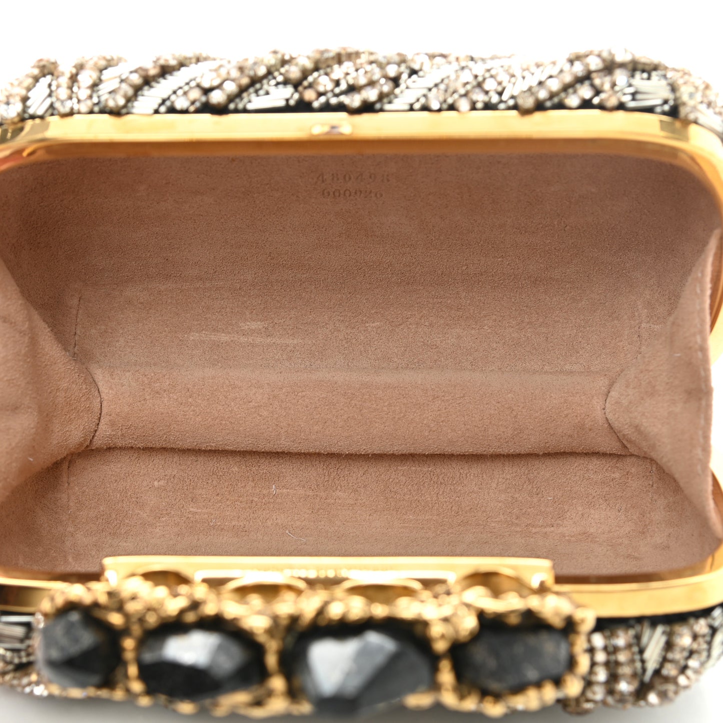 Satin Stone Eagle Embroidered Knuckle Box Clutch Black