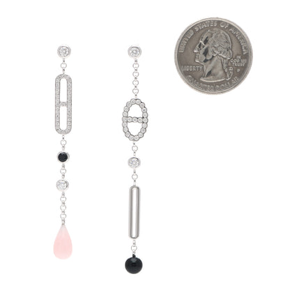 Hermes 18K White Gold Diamond Black Jade Pink Opal Chaine Chaos Drop Earrings 2 of 5
