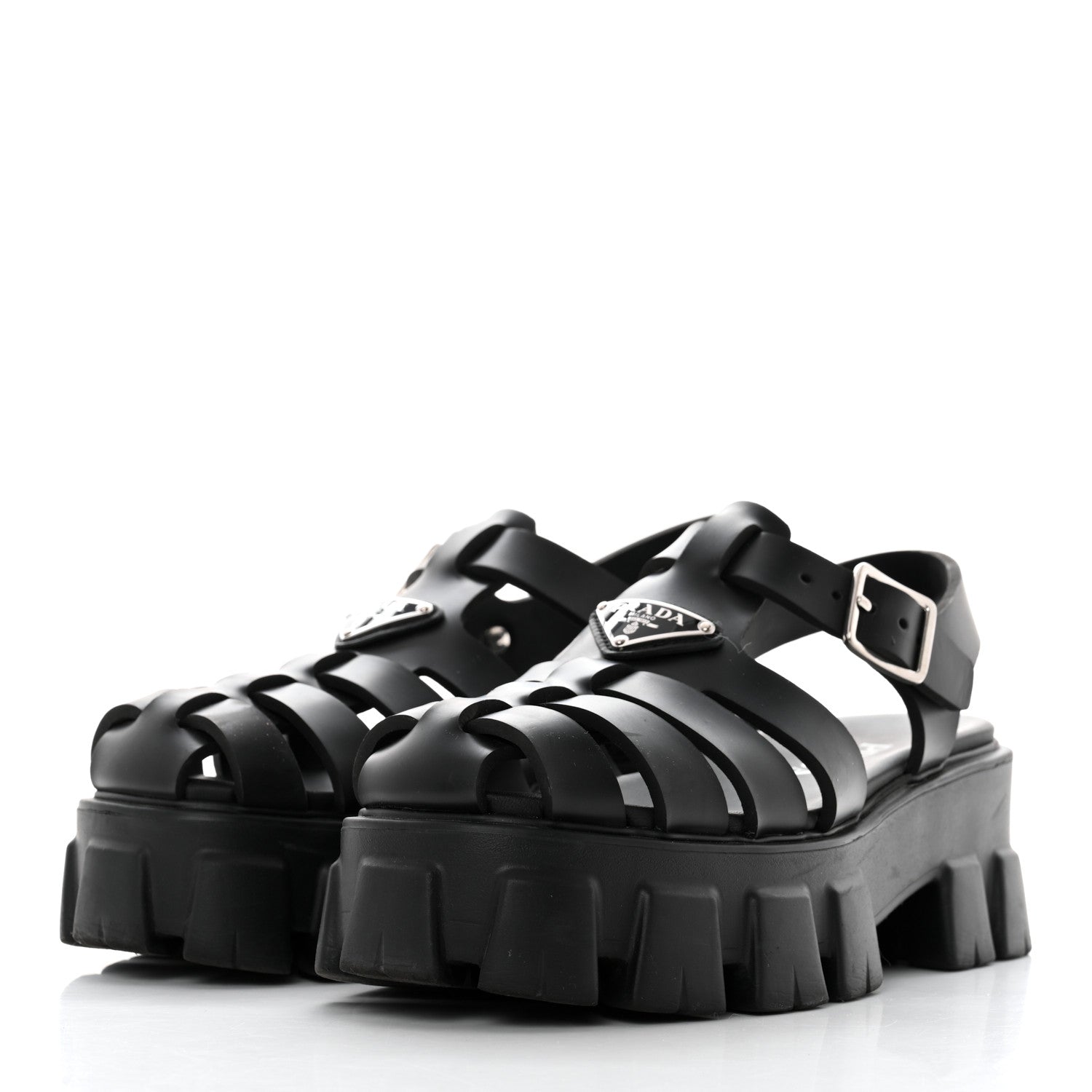 Prada Foam Rubber Triangle Logo Monolith 55mm Cage Sandals 39 Black 3 of 8