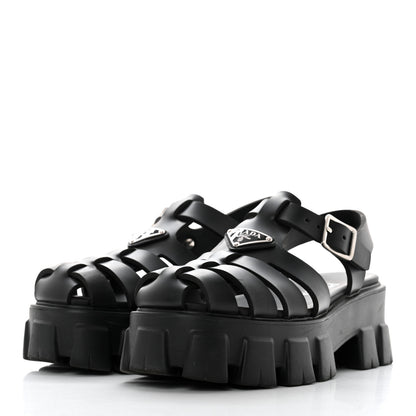 Prada Foam Rubber Triangle Logo Monolith 55mm Cage Sandals 39 Black 3 of 8