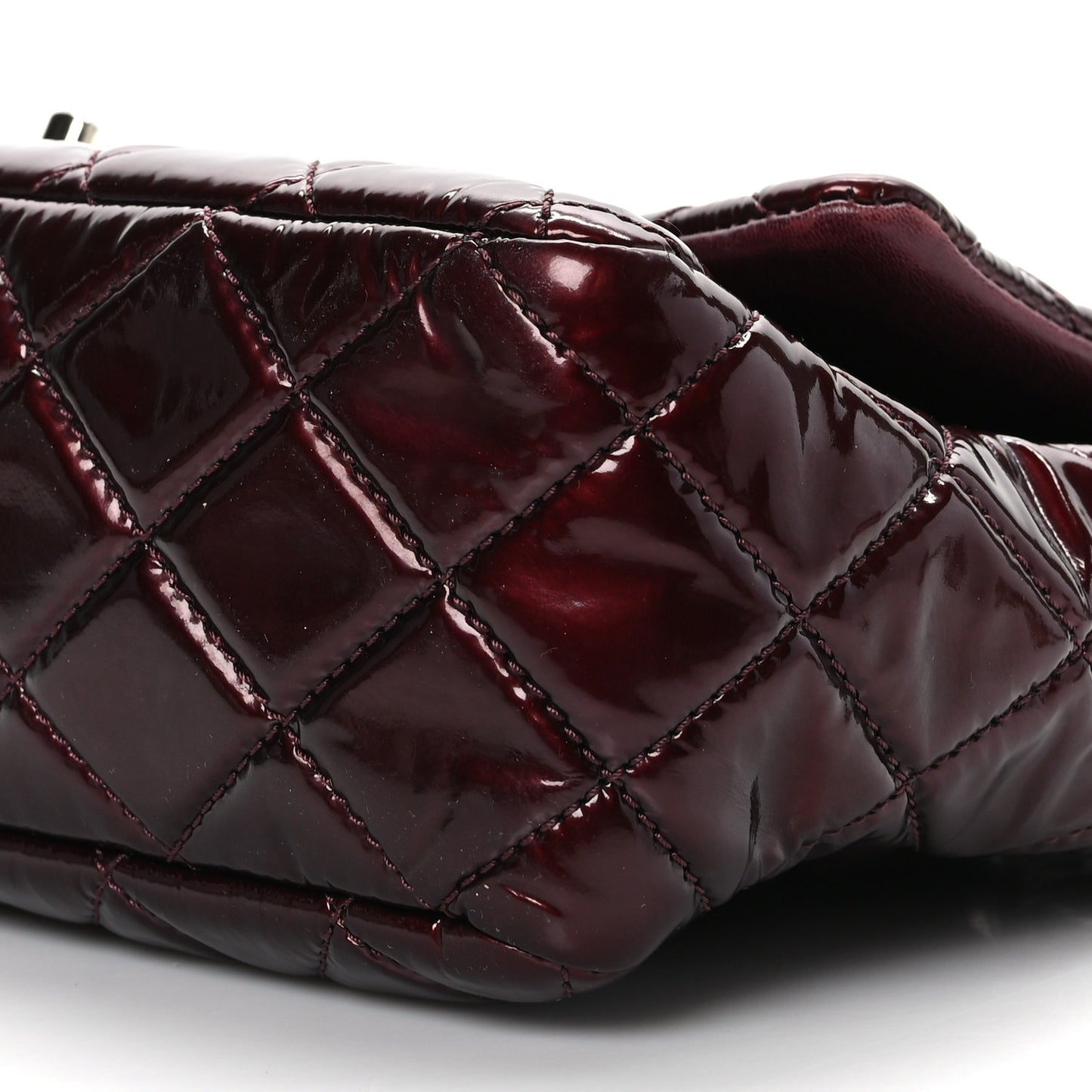 Metallic Patent Quilted Jumbo Single Flap Bordeaux