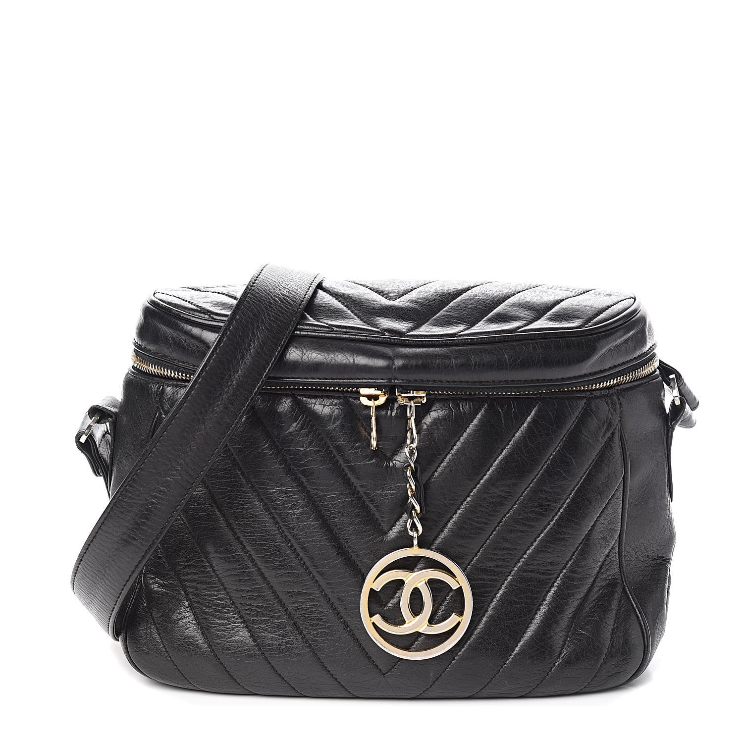 Chanel Lambskin Chevron Quilted Shoulder Bag Black 1 of 12
