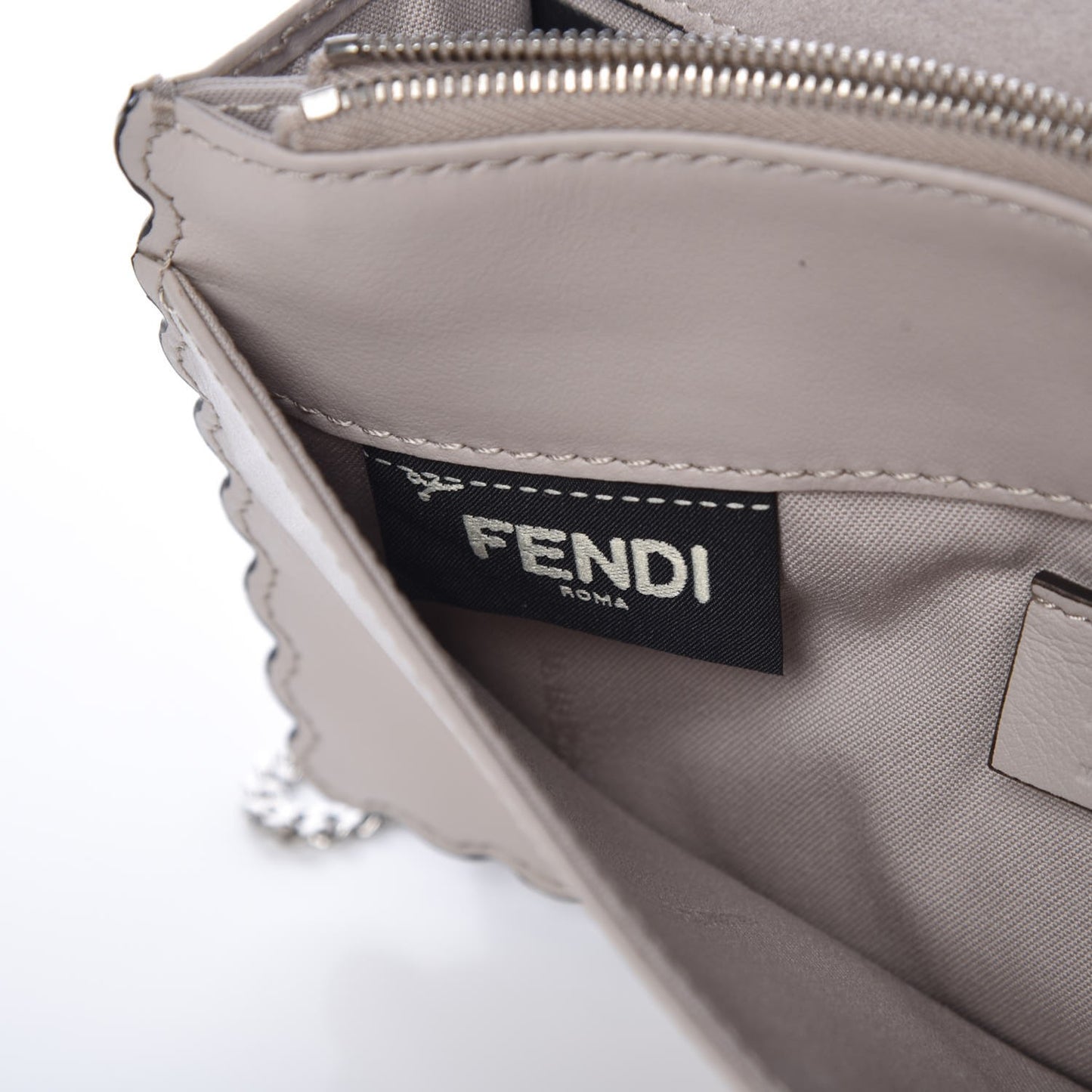 Vitello Century Lucido Nappa Hypnoteyes Scalloped Studded Tube Wallet on Chain Grigio Polvere Turchese Pallido Multicolor