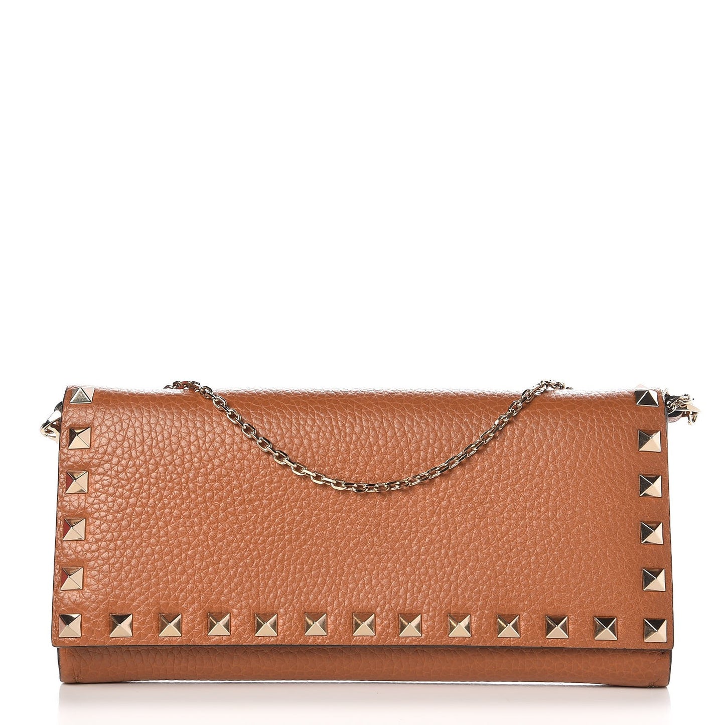 Pebbled Calfskin Rockstud Flap Wallet On Chain Light Cuir