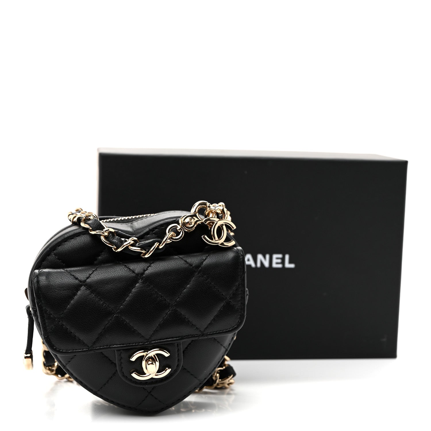 Chanel Lambskin Quilted CC In Love Heart Waist Belt Bag With Chain Black 11 of 11