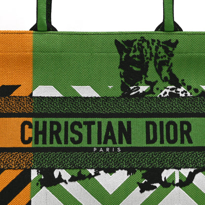 Christian Dior Canvas Embroidered Medium Jungle Pop Book Tote Green Multicolor 8 of 10