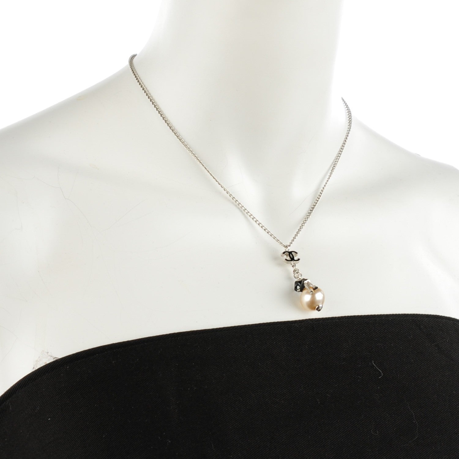 Chanel Enamel Pearl Coco Over The Moon Pendant Necklace Black Silver 2 of 4