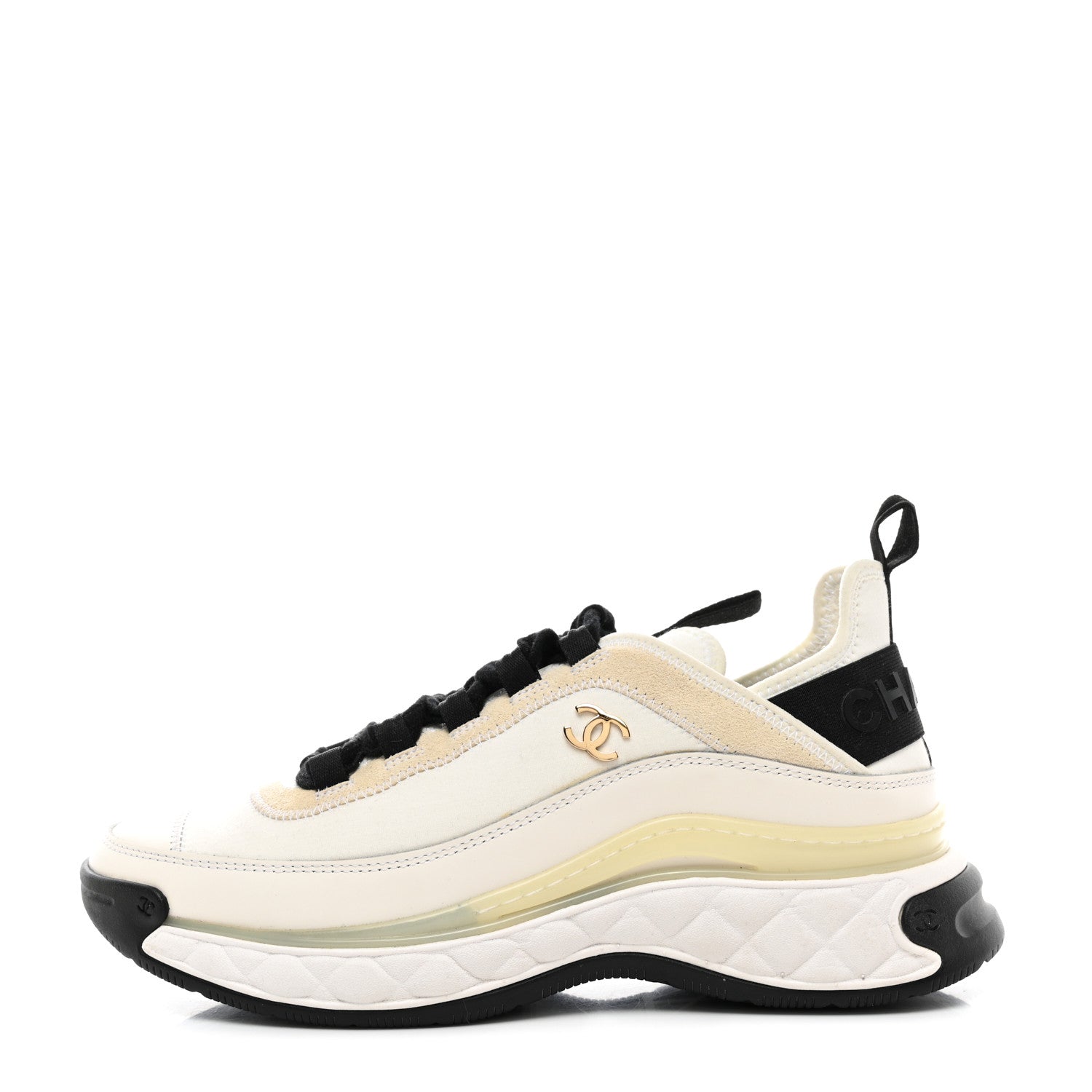 Chanel Velvet Calfskin Mixed Fibers CC Sneakers 38 Ivory Black 1 of 9