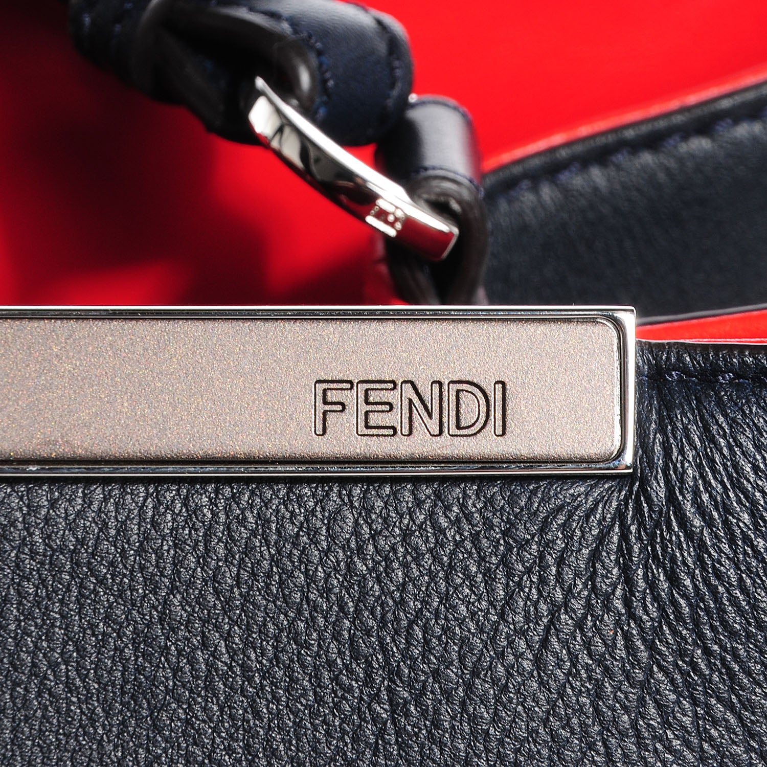 Fendi Vitello Dolce Marmol Regular 2Jours Tote Blue Notte Papavero 10 of 11