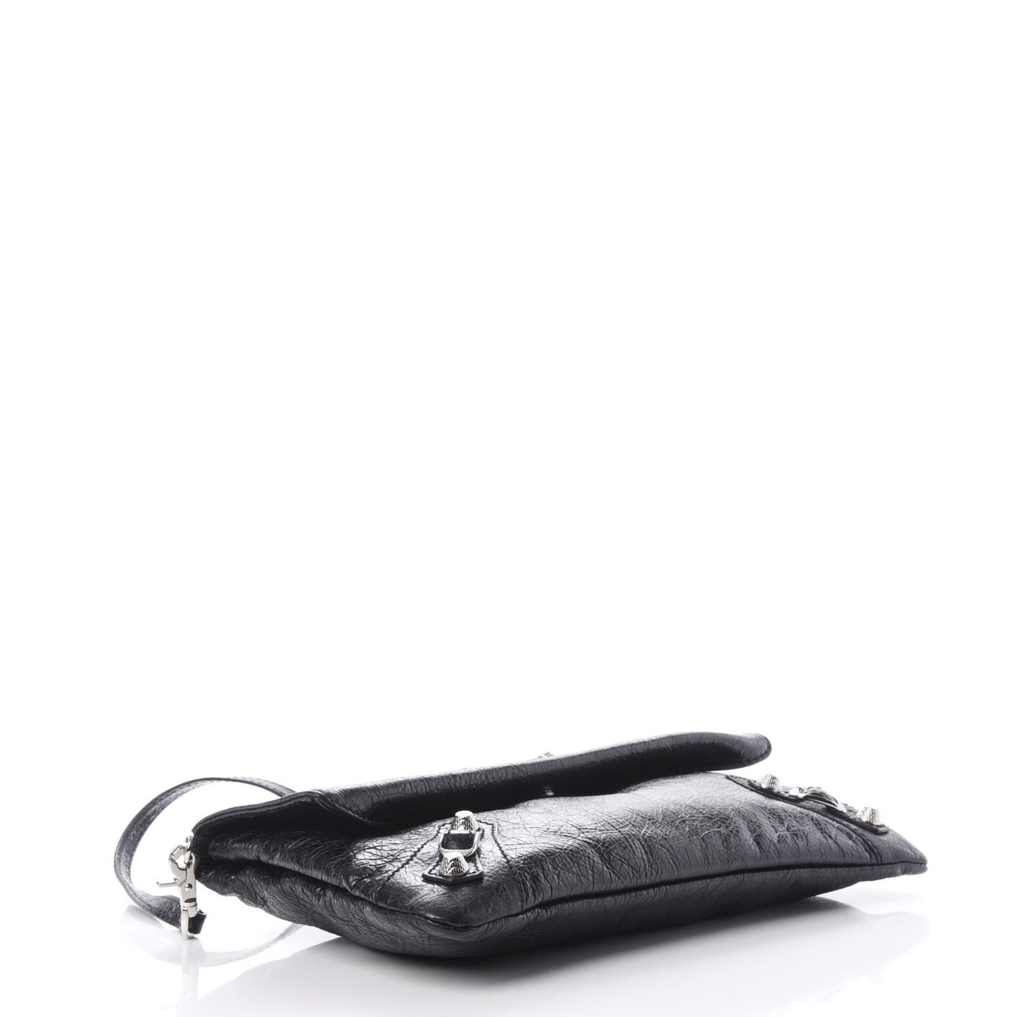Agneau Giant 12 Silver Hardware Envelope Strap Clutch Black