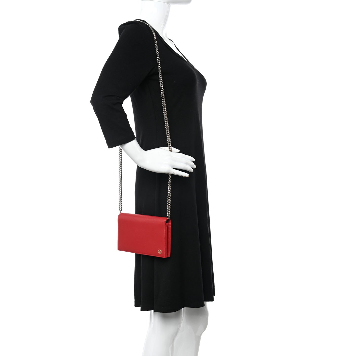 Dollar Calfskin Medium Betty Chain Wallet Red