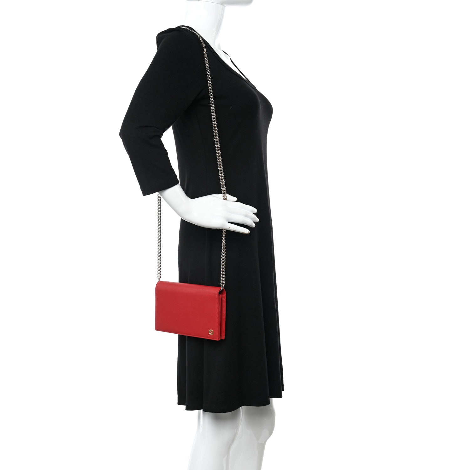 Gucci Dollar Calfskin Medium Betty Chain Wallet Red 2 of 9