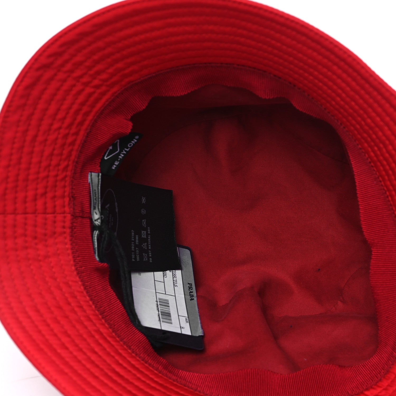 Prada Re-Nylon Metal Triangle Logo Womens Bucket Hat S Rosso 8 of 8