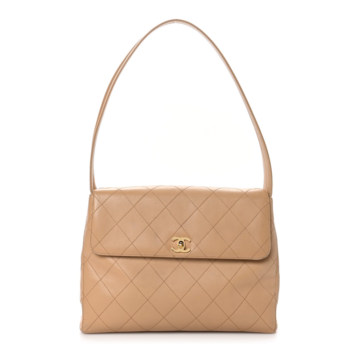 Caviar Stitched Shoulder Flap Bag Beige