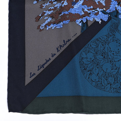 Hermes Silk Les Legendes De L'Arbre Scarf 90 Petrole Gris Acier 2 of 5