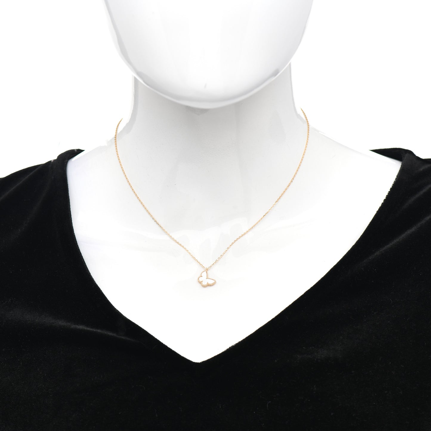 18K Yellow Gold Mother of Pearl Sweet Alhambra Butterfly Pendant Necklace