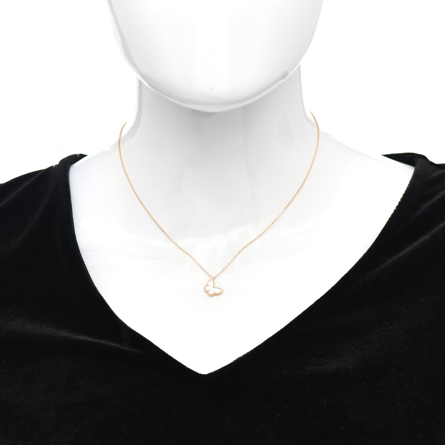 Van Cleef & Arpels 18K Yellow Gold Mother of Pearl Sweet Alhambra Butterfly Pendant Necklace 2 of 5