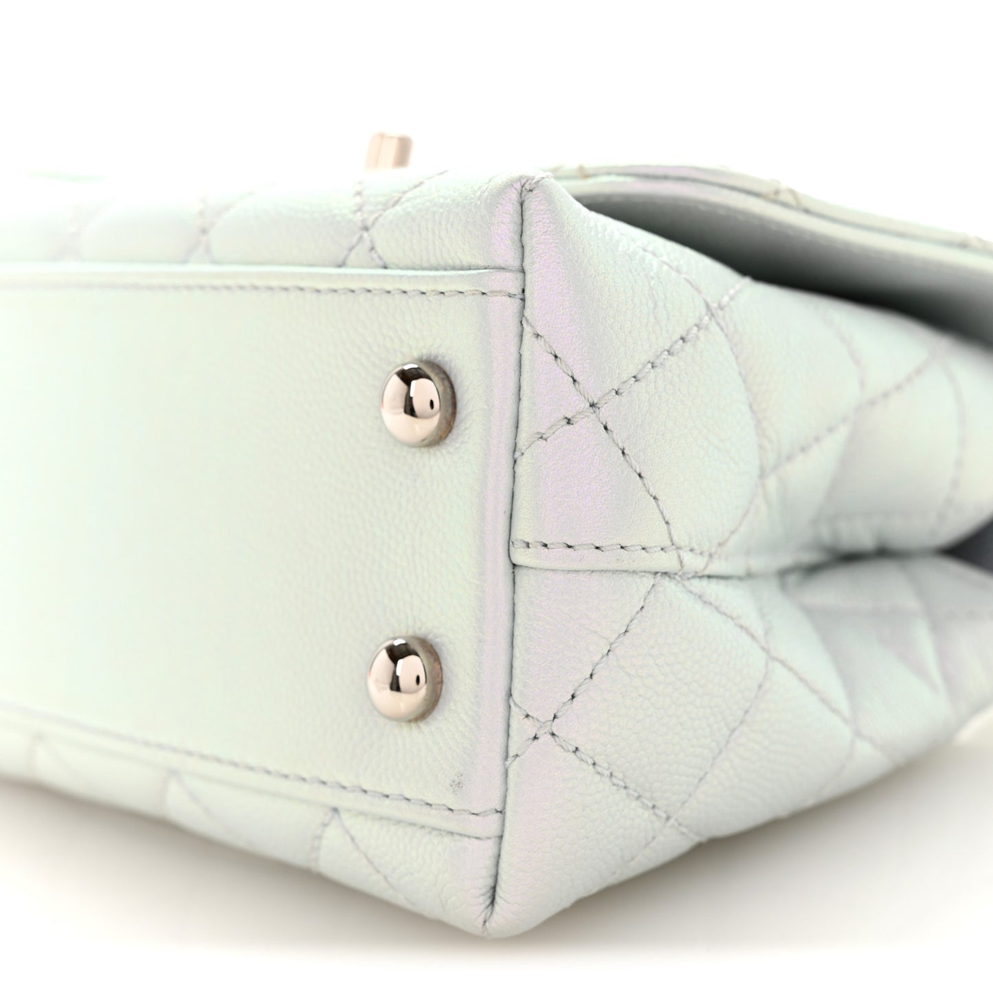 Iridescent Caviar Quilted Extra Mini Coco Handle Flap Light Blue