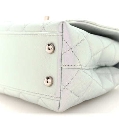 Chanel Iridescent Caviar Quilted Extra Mini Coco Handle Flap Light Blue 10 of 10