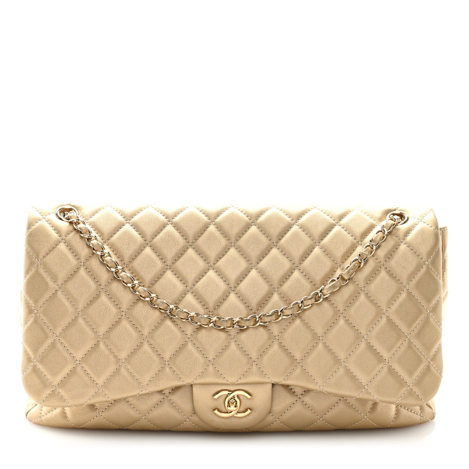 Chanel Metallic Calfskin Quilted Small XXL Travel Flap Bag Gold 1 of 9