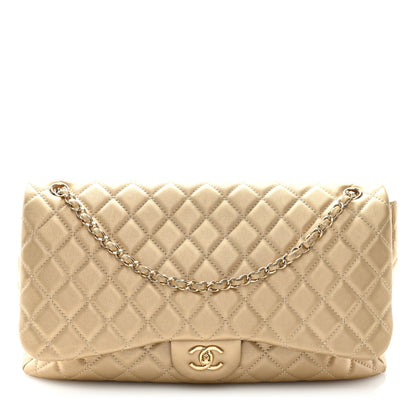 Chanel Metallic Calfskin Quilted Small XXL Travel Flap Bag Gold 1 of 9