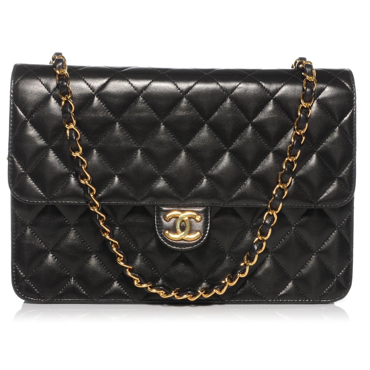 Lambskin Medium Single Flap Black