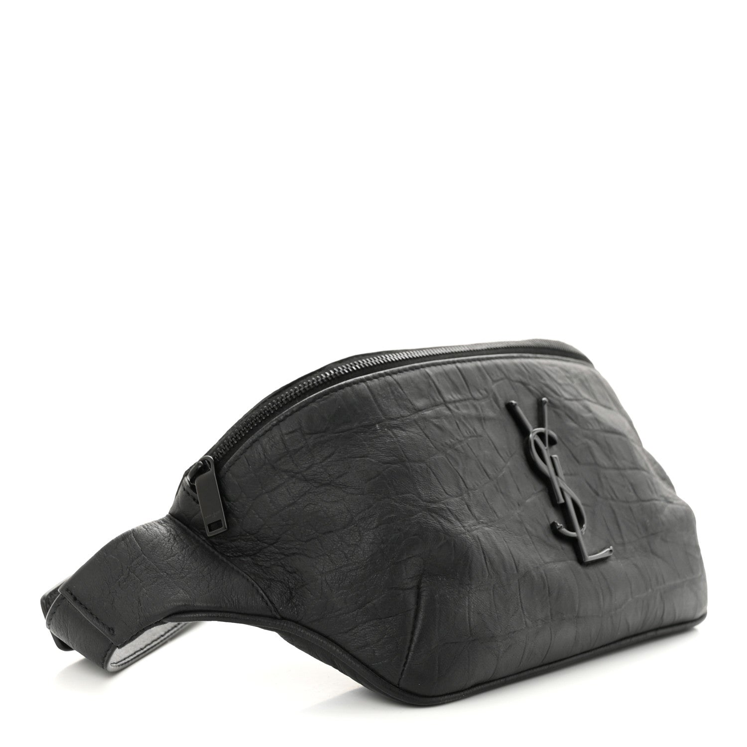 Saint Laurent Calfskin Crocodile Embossed Monogram Belt Bag Black 4 of 12