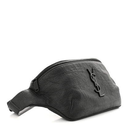 Saint Laurent Calfskin Crocodile Embossed Monogram Belt Bag Black 4 of 12