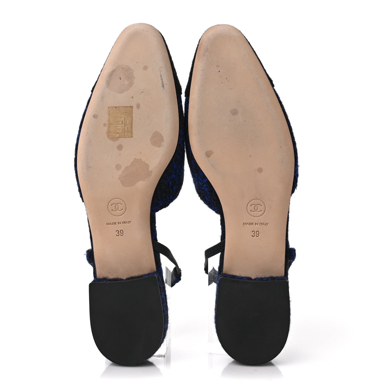 CHANEL ネイビー ツイード パンプス Chanel Tweed Cap Toe Slingback Flats 39 Blue Black 1116185