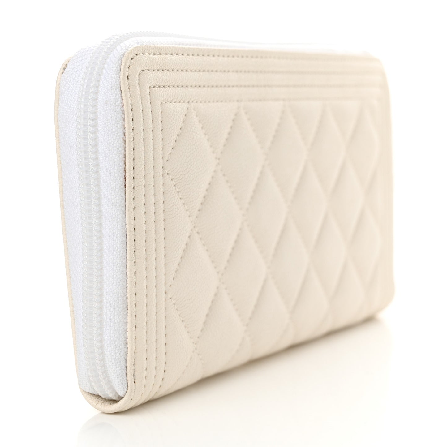 Caviar Quilted Boy Long Zip Around Wallet White